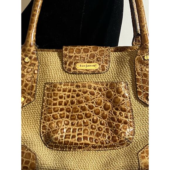 Eric Javits Tan Alligator Leather Woven Squishee Shopper Shoulder Handbag Tote - Picture 3 of 10